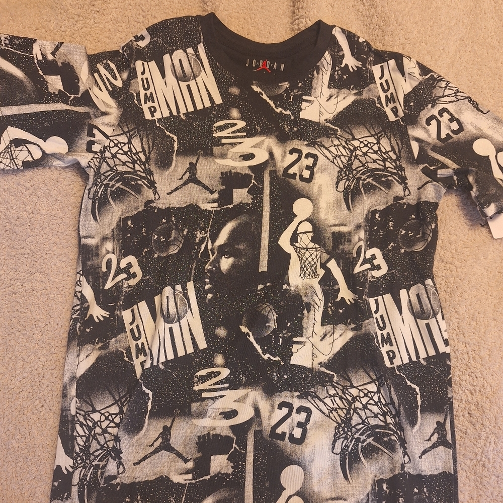 3 Jordan Black & White All-Over Basketball Graphic Tee